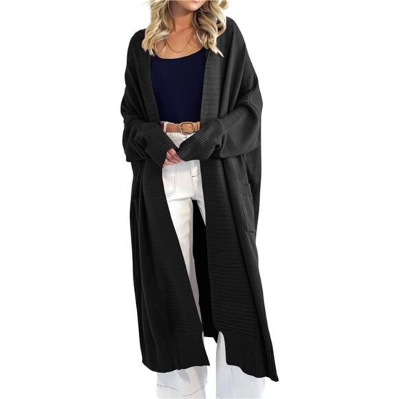 Womens Long Cardigan Sweaters with Pockets Black - Picture 2 of 5